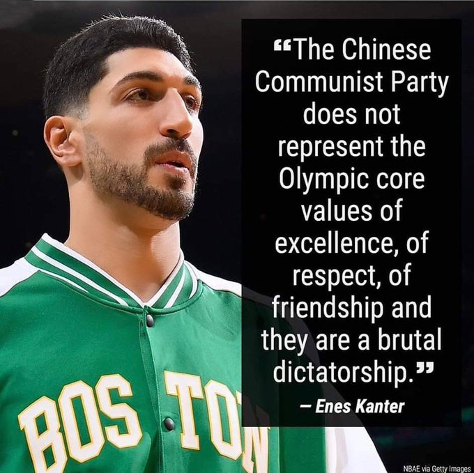 美國職籃NBA球星坎特痛批中國共產黨不尊重奧運精神，呼籲抵制2022年在北京舉行的冬季奧運會。   圖：翻攝自坎特推特