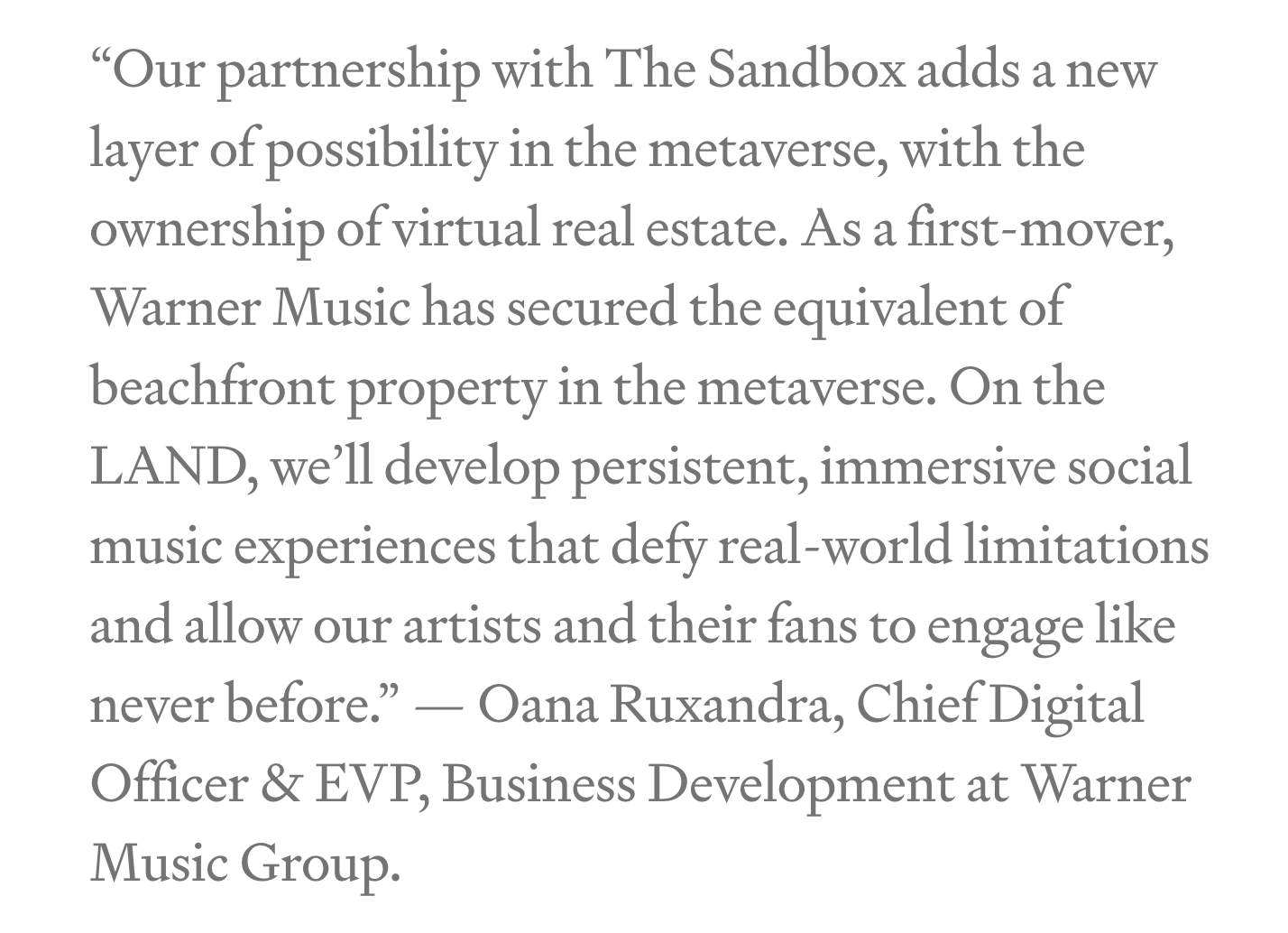 The Sandbox昨日公布與華納音樂合作推出音樂元宇宙。   圖：截自The Sandbox官網