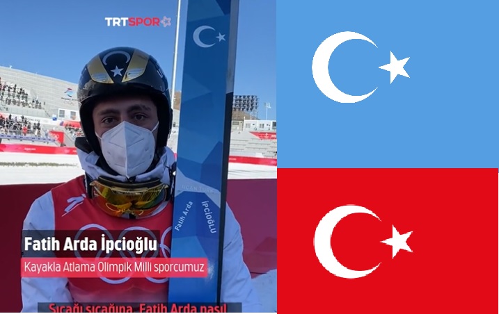 伊普奇奧盧（左）的頭盔與滑板圖案底色是疆獨的淺藍（右上）而不是土耳其的紅色（右下）   圖：分別翻攝自土耳其運動頻道TRT SPOR Yıldız推特及維基百科，新頭殼合成