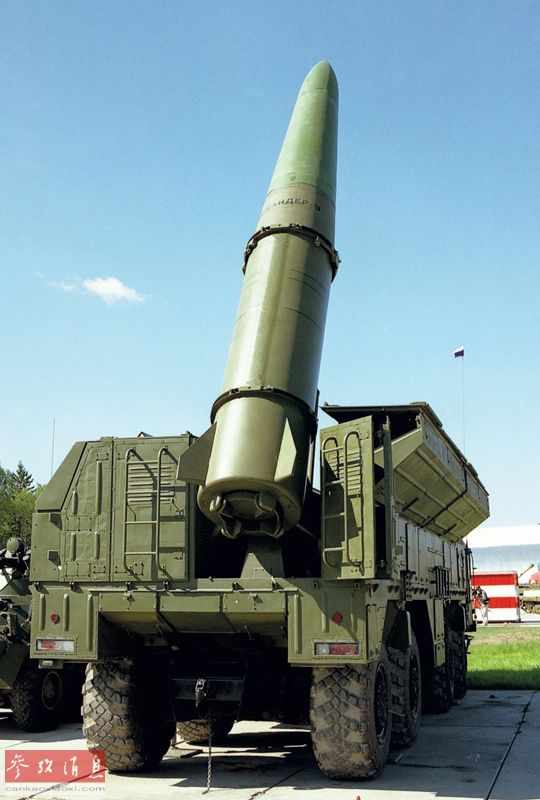 俄羅斯9K720「伊斯坎德爾」(Iskander-M；北約代號：SS-26「岩石Stone」)短程彈道飛彈。   圖：翻攝陸網/參考消息