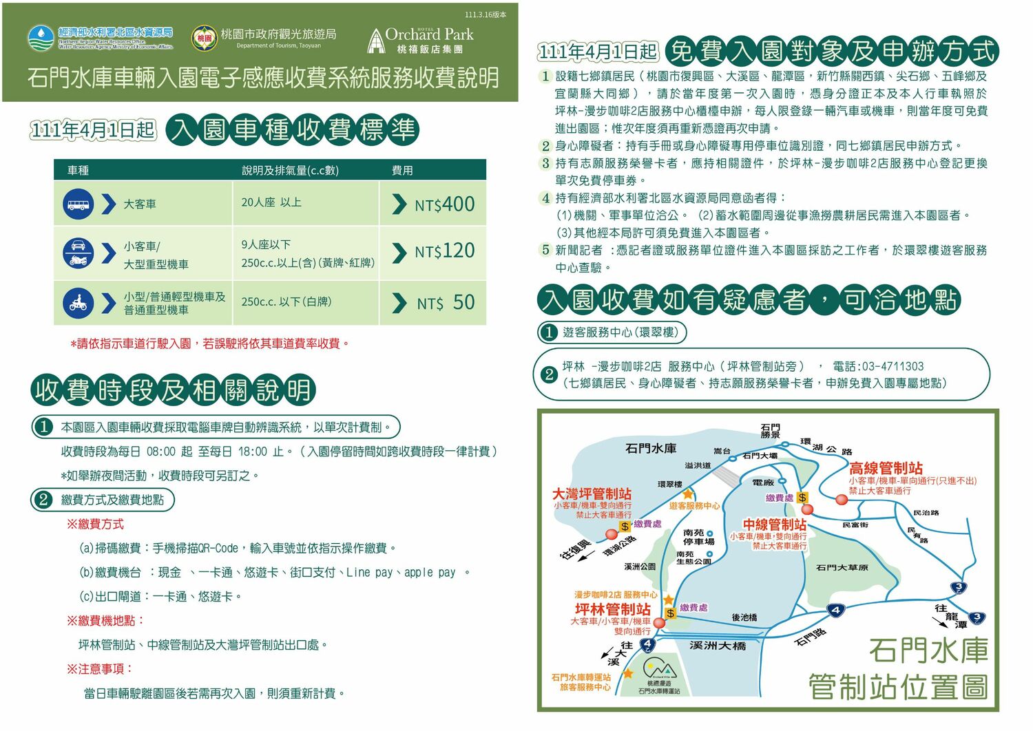 有好康！石門水庫改採電子感應收費 3/26至4/8入園免費