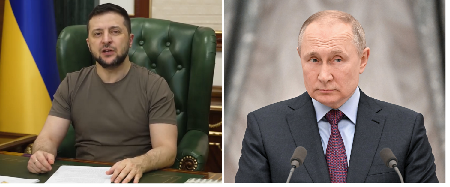 烏克蘭總統澤連斯基（左圖，翻攝自臉書）與俄羅斯總統普丁（右圖，翻攝自推特）。   圖：新頭殼合成