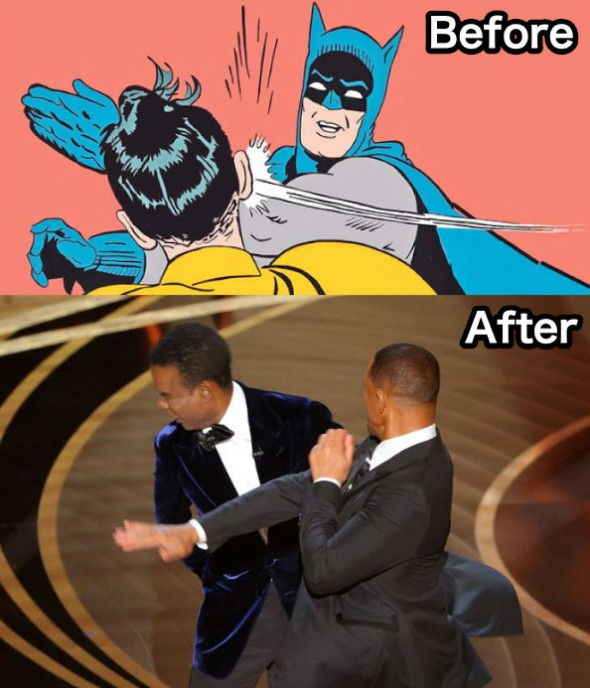威爾史密斯打巴掌的圖片什還原蝙蝠俠打巴掌引發熱議。   圖 : 翻攝自自Meme梗圖倉庫