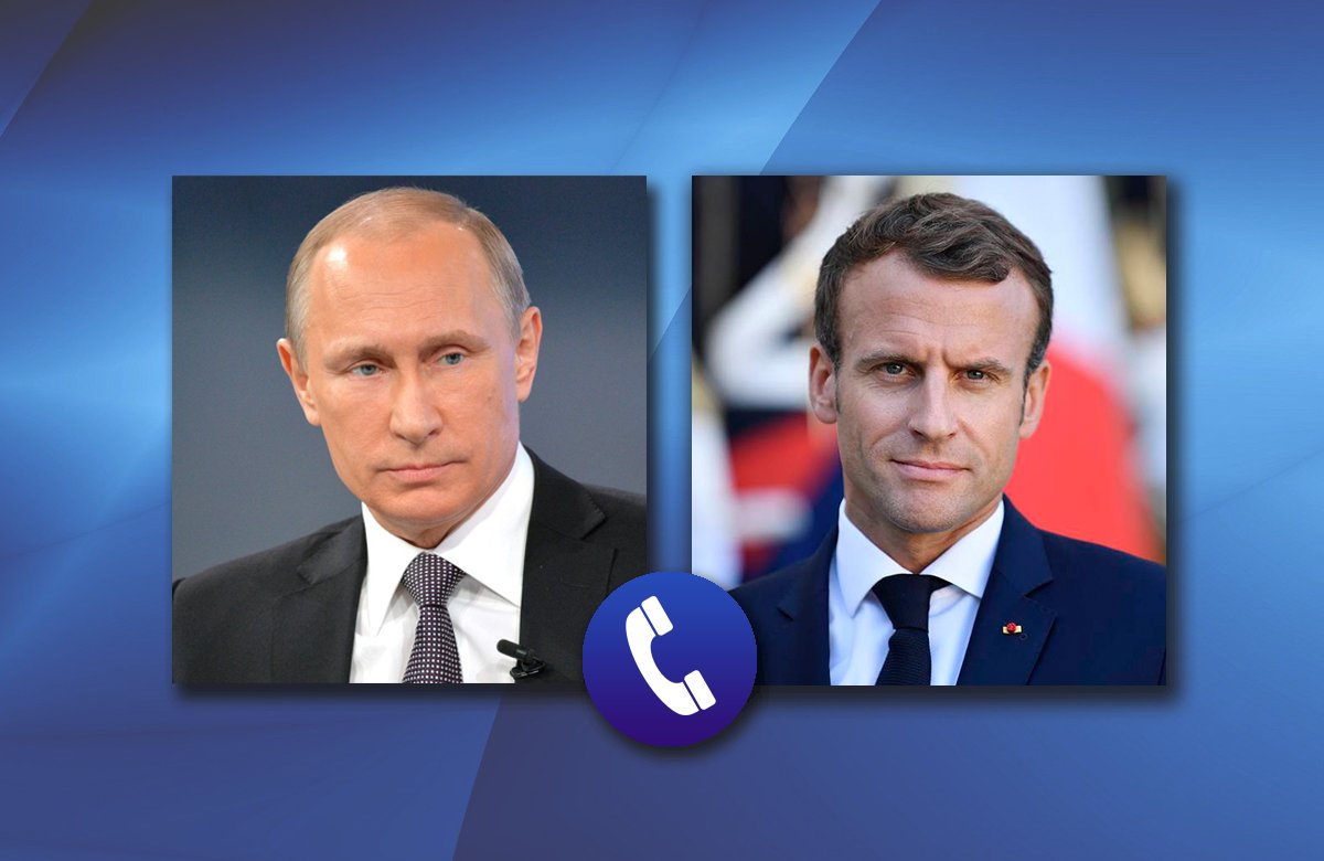 法國總統馬克宏（右圖）致電俄國總普丁（左圖），但兩人的會談內容被法媒公開。   圖：翻攝自俄羅斯外交部推特