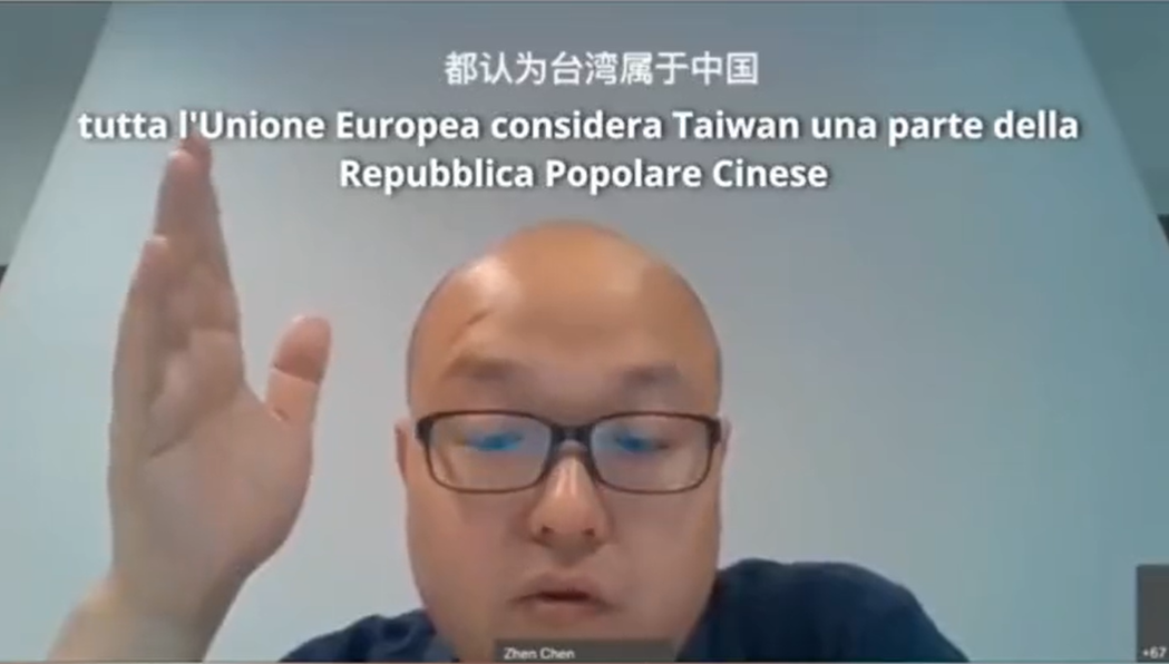 義大利米蘭理工大學中國籍教授陳蓁（Zhen Chen）陳蓁，施壓台籍學生把報告上的國籍改為中國。   圖：擷自推特影片