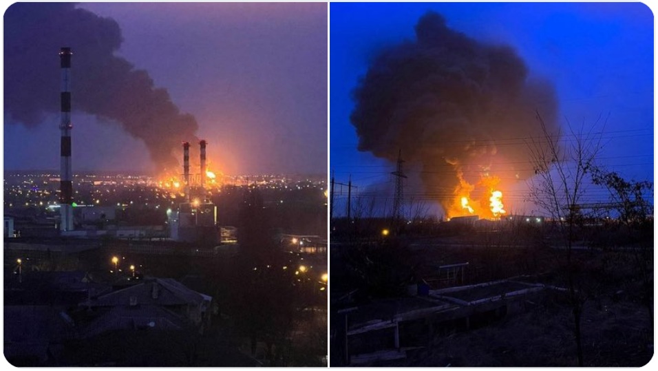 俄羅斯官媒證實別爾哥羅德州儲油設施遭到烏克蘭武裝直升機攻擊。   圖：OSINTdefender推特截圖
