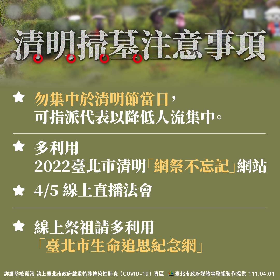 掃墓塔樓將實施人流管制 北市：盼大家勿集中清明節當天