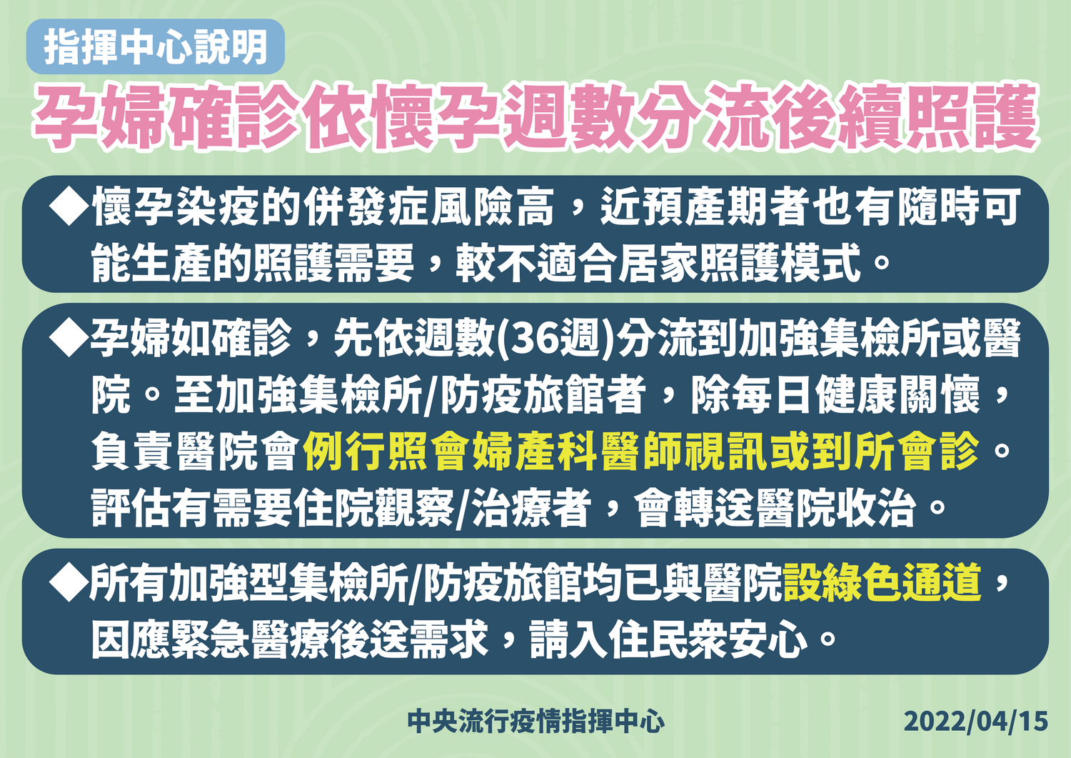 孕婦確診依懷孕週數分流照護！羅一鈞：加強型集檢所及防疫旅館已與醫院設綠色通道