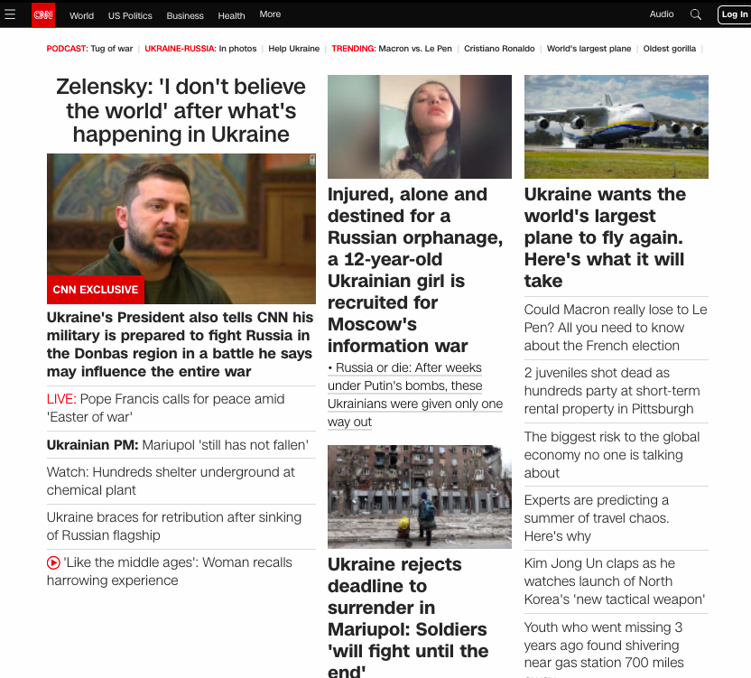烏克蘭總統澤倫斯基告訴美國有線電視新聞網（CNN），烏克蘭不會為了結束與俄羅斯的戰爭而放棄烏國東部的領土。   圖：翻攝自CNN網站