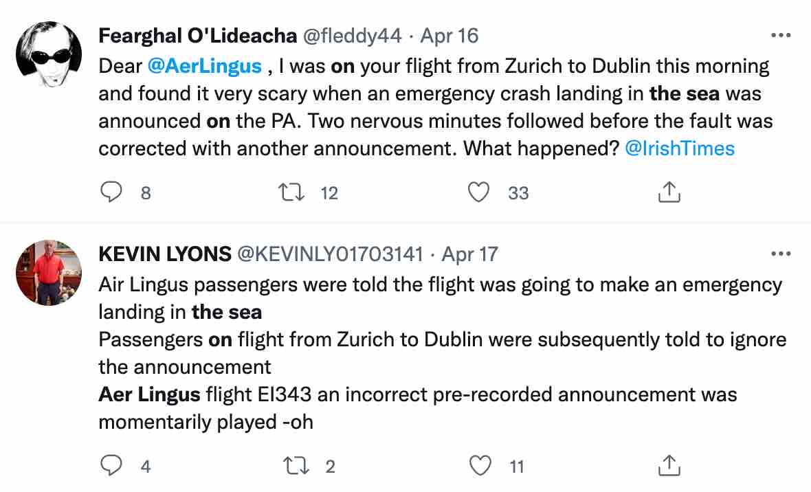 「我們要在海上迫降了」! 愛爾蘭一航班突然緊急廣播 乘客被嚇翻