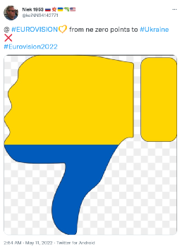 網友製作梗圖，表達對烏克蘭評委打0分的不滿。   圖:翻攝自推特