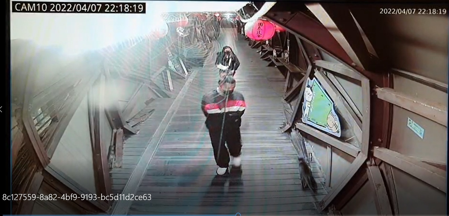 譚男及黃女兩人在天橋的監視器畫面。   圖：新北市動保處提供