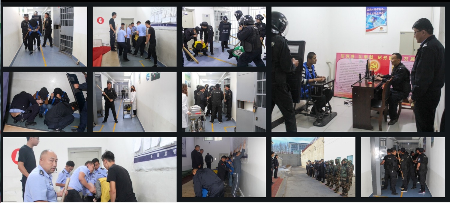 根據第3方直接從中國新疆警察內部保密電腦網路獲得文件與照片，成千上萬名被拘押維吾爾人照片，被拘押者上手銬、腳鐐，受到不人道對待。   圖：翻攝自新疆警方檔案網站