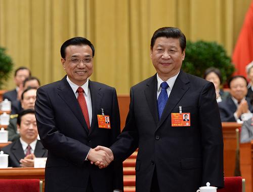 中國總理李克強（前排左起）與國家主席習近平被爆「不和」，引起外界關注。   圖：翻攝自中國政府網 (資料照)