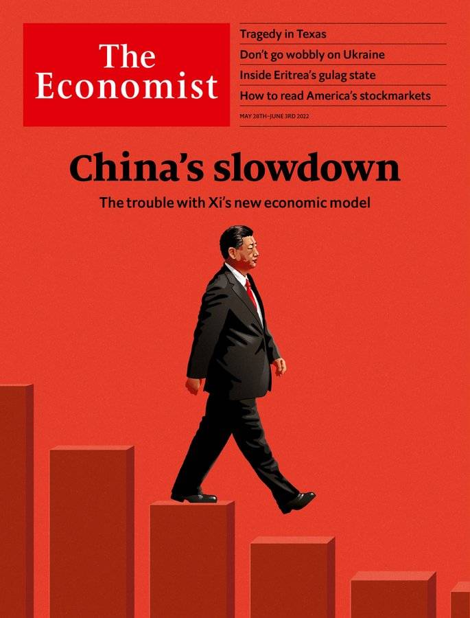 外媒《經濟學人》近日以〈習近平如何摧毀中國經濟〉為題報導中國自防疫後急劇下滑的經濟，同時搭配一張習近平走下階梯的圖片，說明中國的清零政策讓經濟成長緩慢。   圖：截圖自經濟學人推特