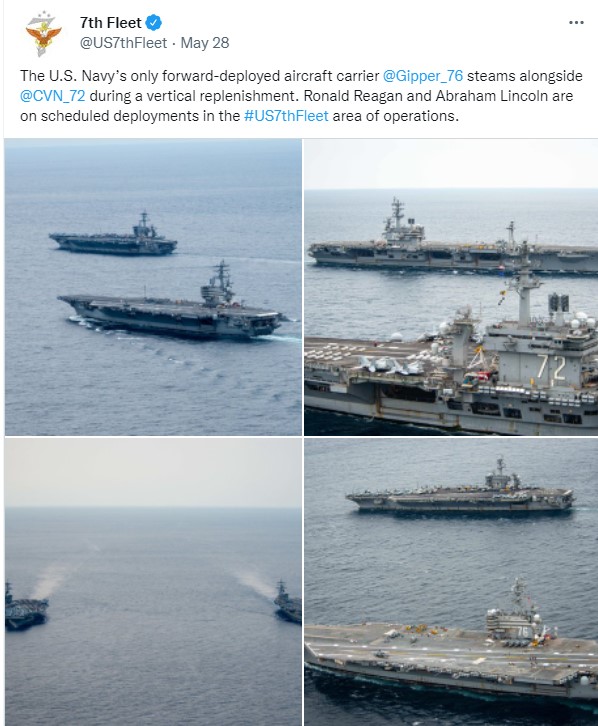 美第7艦隊台灣東北海域「雙航母」演習 中媒：「美台連勾」解放軍有準備
