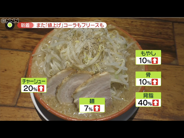 一碗拉麵成本上漲超多，即使漲個50日圓，也還是賠本賣。   圖:翻拍自NTV