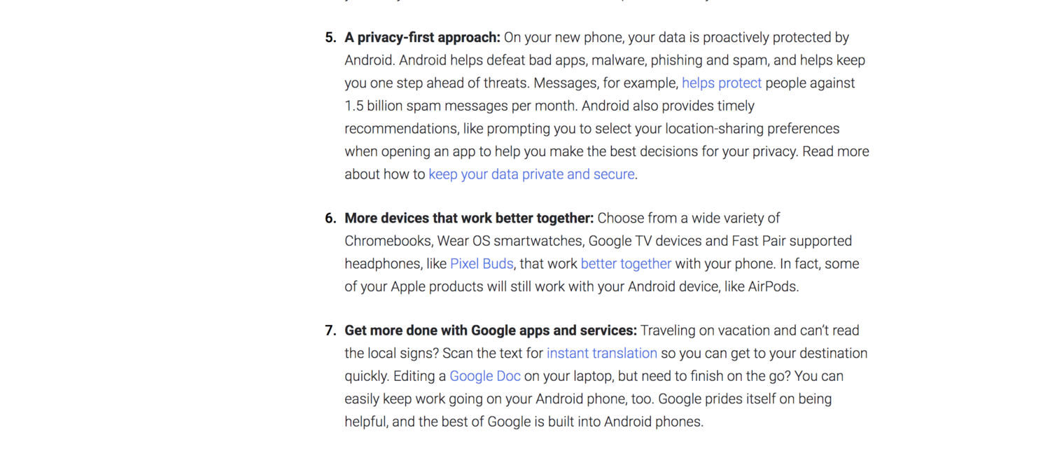 Google公開換Android手機的10大優點。   圖：截自Google官方部落格