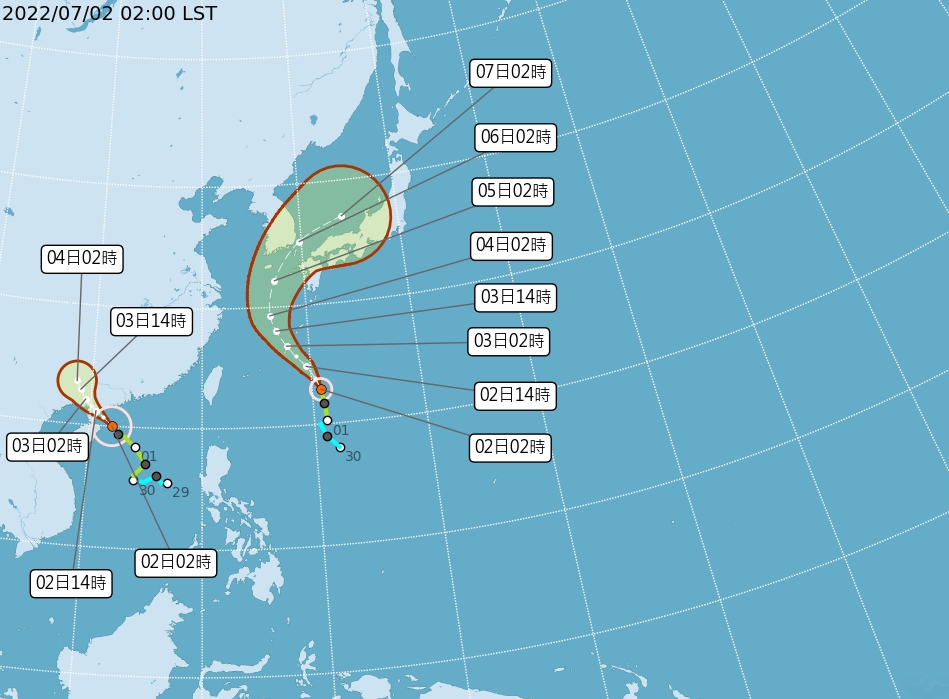 芙蓉、艾利兩颱風未直接影響台灣的天氣。   圖/中央氣象局