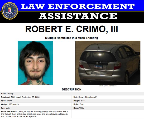 警方在確認槍手身分為克里默三世（Robert E. Crimo III）幾小時之後已將他逮捕。   圖：FBI提供