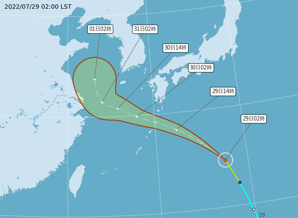 桑達颱風預估會經琉球北方至東海。   圖：中央氣象局／提供