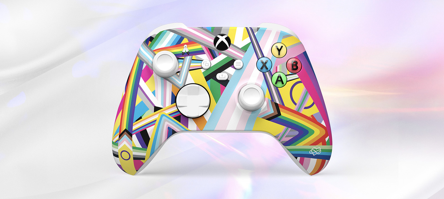Xbox Design Lab 也提供多款獨家設計的無線控制器讓玩家選購，包含 LGBTQIA 群體旗幟交織而成的特別款式 圖：台灣微軟/提供