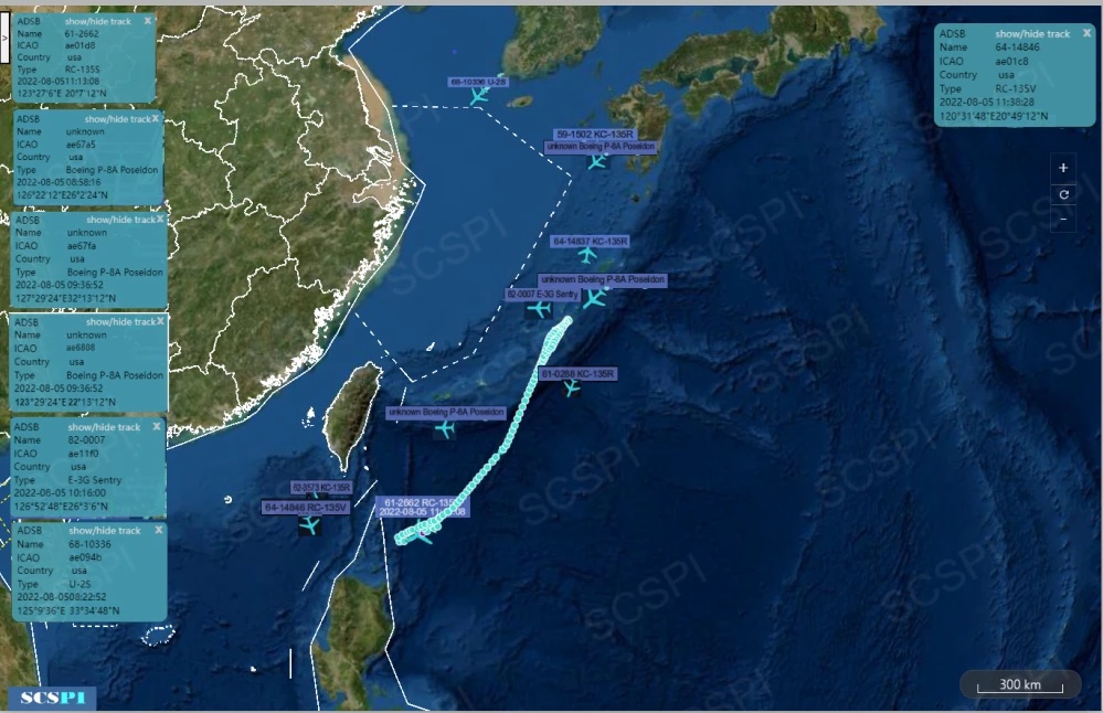 中國4導彈飛越台灣上空 美緊急派至少7架軍機升空 在週邊海域監控
