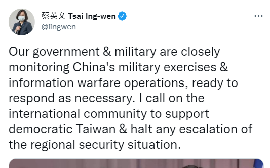 透過推特英、日文版推文 蔡英文：呼籲國際社會支持民主台灣 | 政治 |