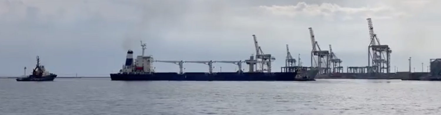 「拉佐尼號」駛離黑海敖德薩港，運載了超過 2 萬 6000 公噸玉米，緩解俄羅斯入侵後，所引發的全球糧食危機。   圖：翻攝自Twitter