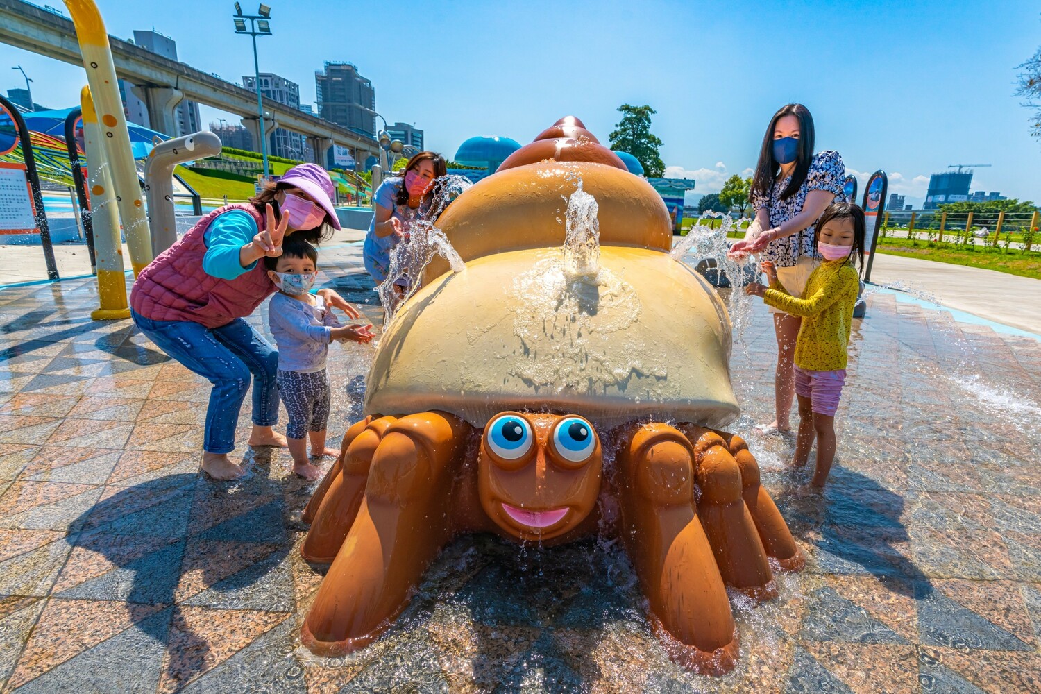 海世界水樂園-寄居蟹表情生動，吸引親子玩樂趣。   圖：新北市水利局提供