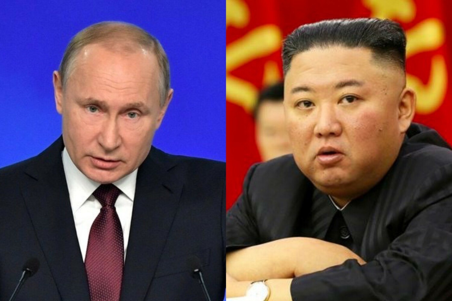俄羅斯總統普丁（左）及北韓領導人金正恩（右）。（資料照）   圖：俄羅斯總統官網/取自朝中社（新頭殼合成）