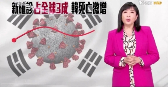 今年 3 月 16 日， TVBS 在報導韓國新冠疫情時，將韓國國旗與新冠病毒圖像合成為「太極旗病毒」造型，引發韓國民眾憤怒。   圖 : 翻攝自YouTube