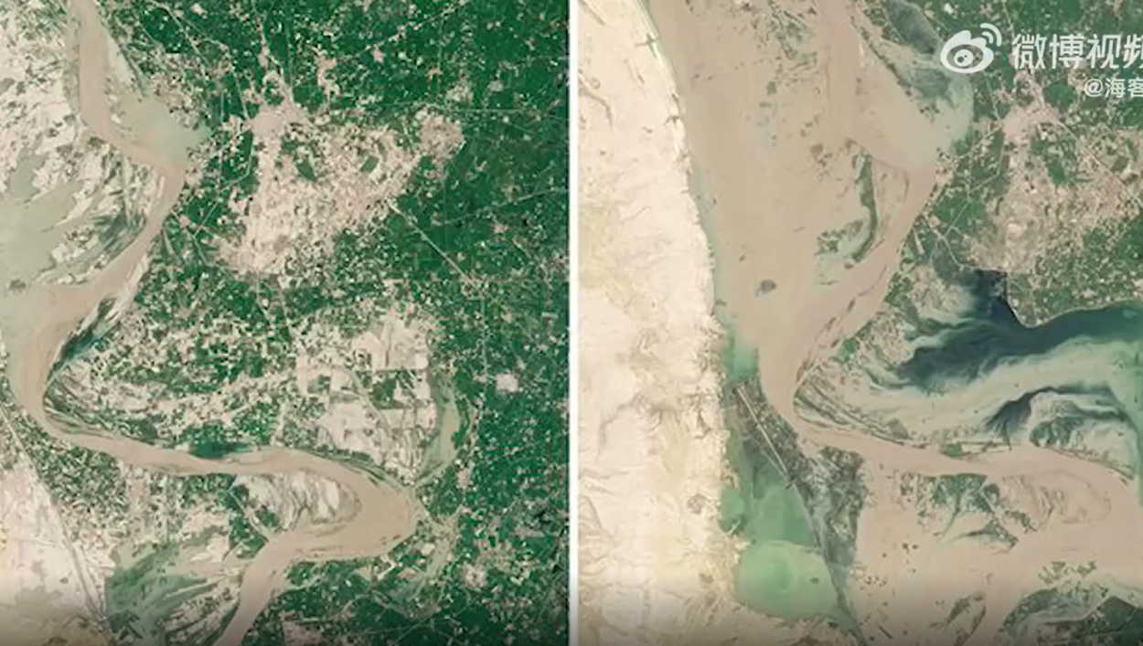 巴基斯坦多地在洪水發生前後的景像對比   圖: 翻攝自《海客新聞》