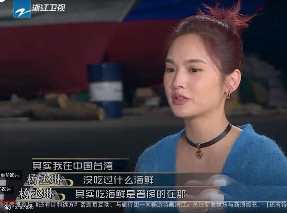 楊丞琳稱吃海鮮在台灣「是奢侈的」。 行政院政務委員張景森昨、今天兩度逆風發文指出，有一大堆網路盲流跟風，「把霸凌當有趣，這讓我不寒而慄。」     圖：翻攝中國浙江衛視官方頻道YouTube