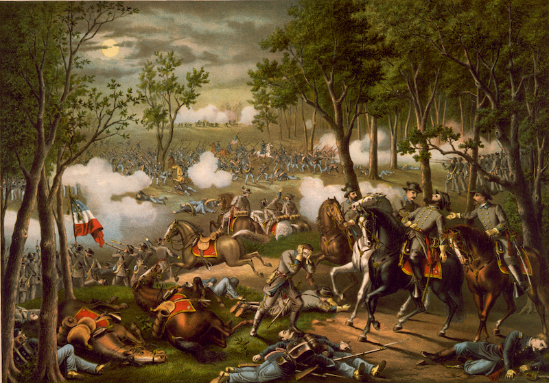 A painting of the Battle of Chancellorsville (also known as the Battle of Chancellorsville) in the American Civil War. Figure: Taken from Wikipedia Kurz and Allison (file photo)