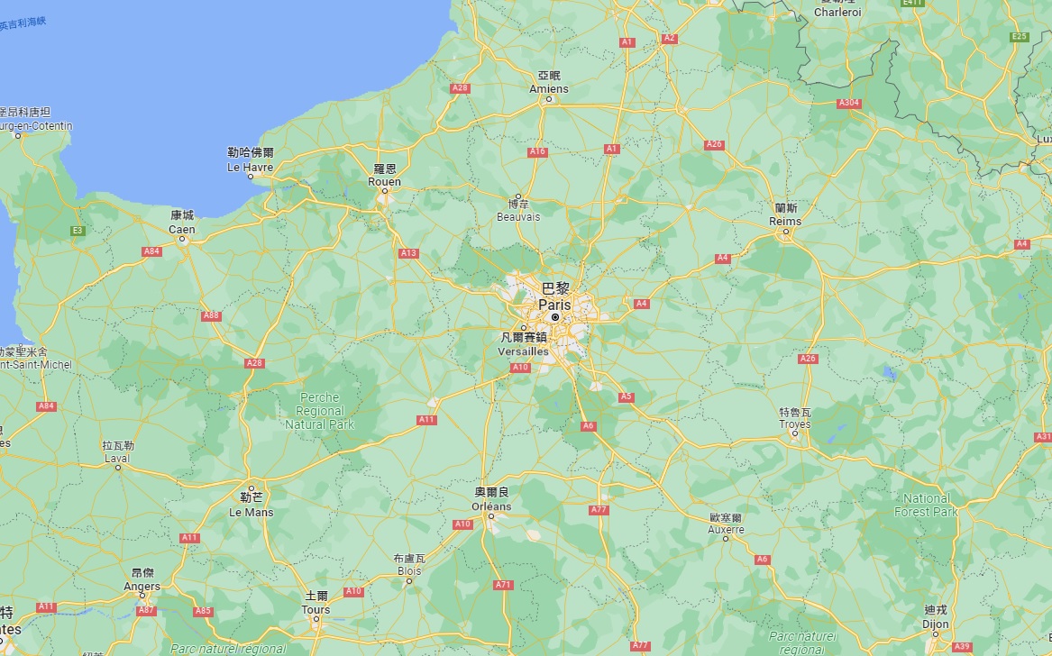 法國巴黎有塞納河流經，距離最近海岸將近200公里。   圖：GoogleMap
