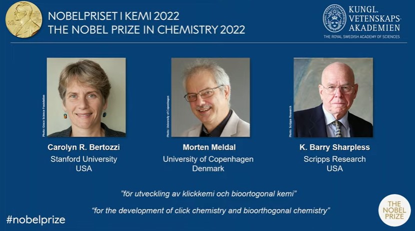 2022年諾貝爾化學獎得主。   圖：截自@NobelPrize推特直播影片