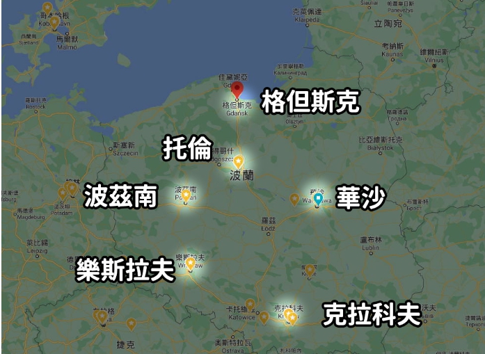 波蘭格但斯克地理位置圖，其美軍基地接近北溪天然氣瓦斯管線海底爆炸點。   圖 : 翻攝自hojenjen.com