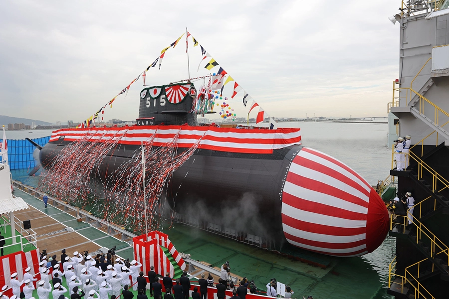 日本三菱重工承造「大鯨級」潛艦3號艦,12日命名「迅鯨號(じんげい,SS-515)」,並舉行下水儀式。 圖:翻攝三菱重工官網 日本三菱重工承造「大鯨級」潛艦3號艦,12日命名「迅鯨號(じんげい,SS-515)」,並舉行下水儀式。 圖:翻攝三菱重工官網