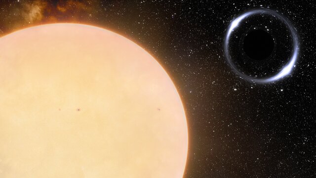 新發現的休眠黑洞（右上）與其繞轉恆星（左下）的藝術假想圖。   圖 : 翻攝自國際雙子星天文台