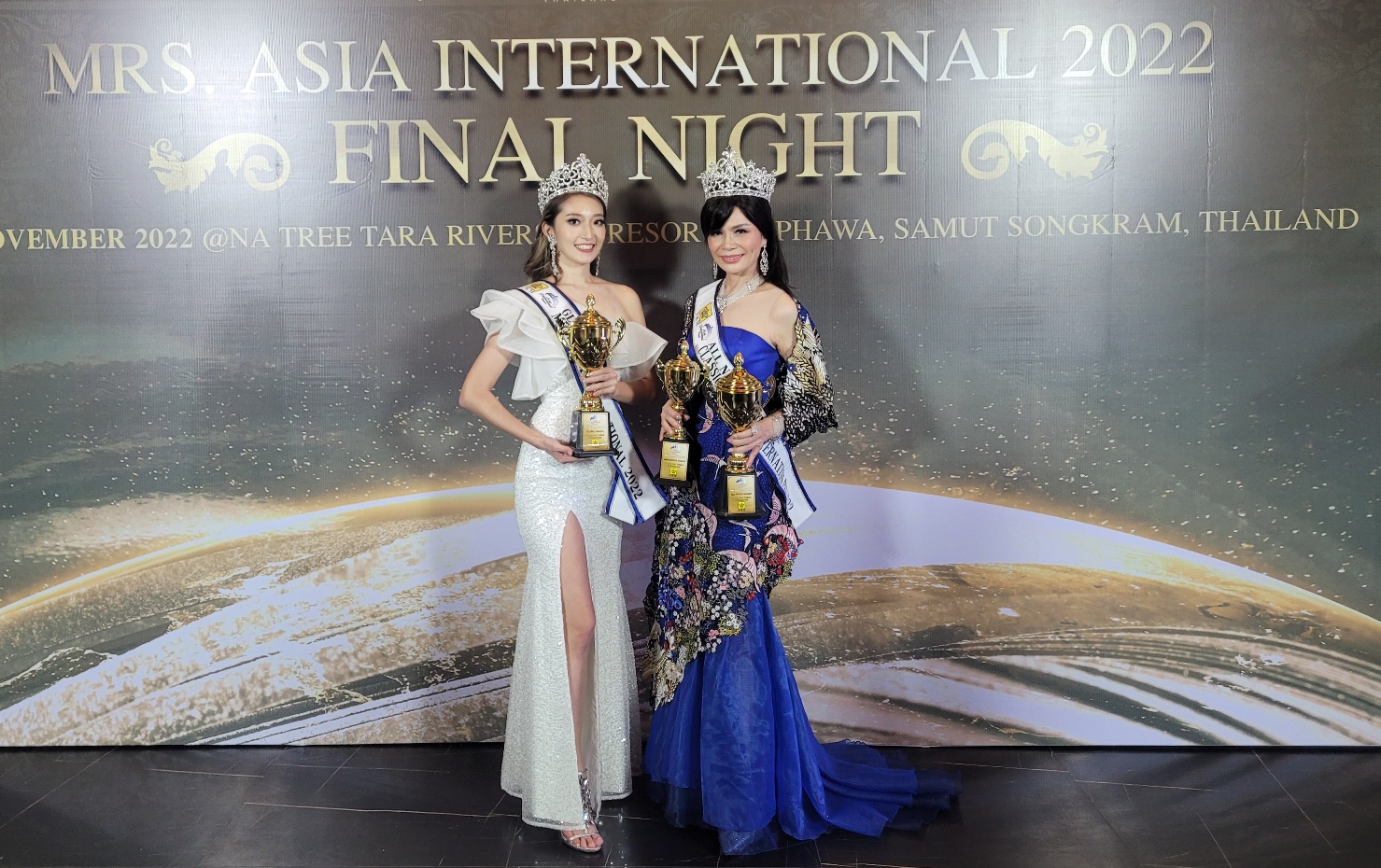 沈璀庭(左)與林淑麗摘得今年國際亞洲夫人雙桂冠。   圖：亮依國際公司提供