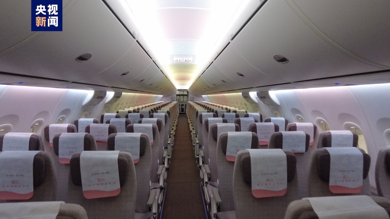 C919客機內裝。   圖：翻攝自央視新聞