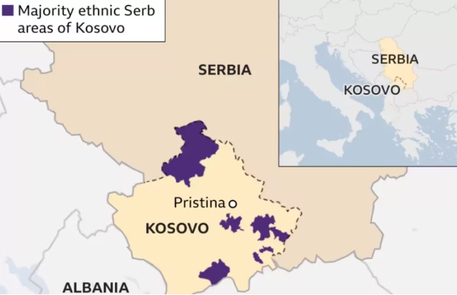 科索沃的塞族人居住區（紫色部分）。 圖 : 翻攝自環球網