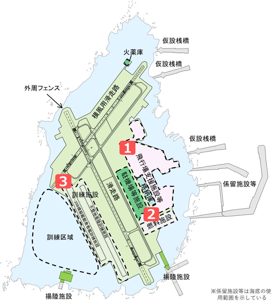 日本航空自衛隊馬毛島基地（暫定名稱）設施配置方案。 圖：翻攝自日本防衛省 
