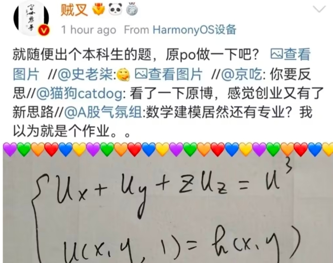 網友出題目，要求朱雯琪解題自證。 圖 : 翻攝自微博