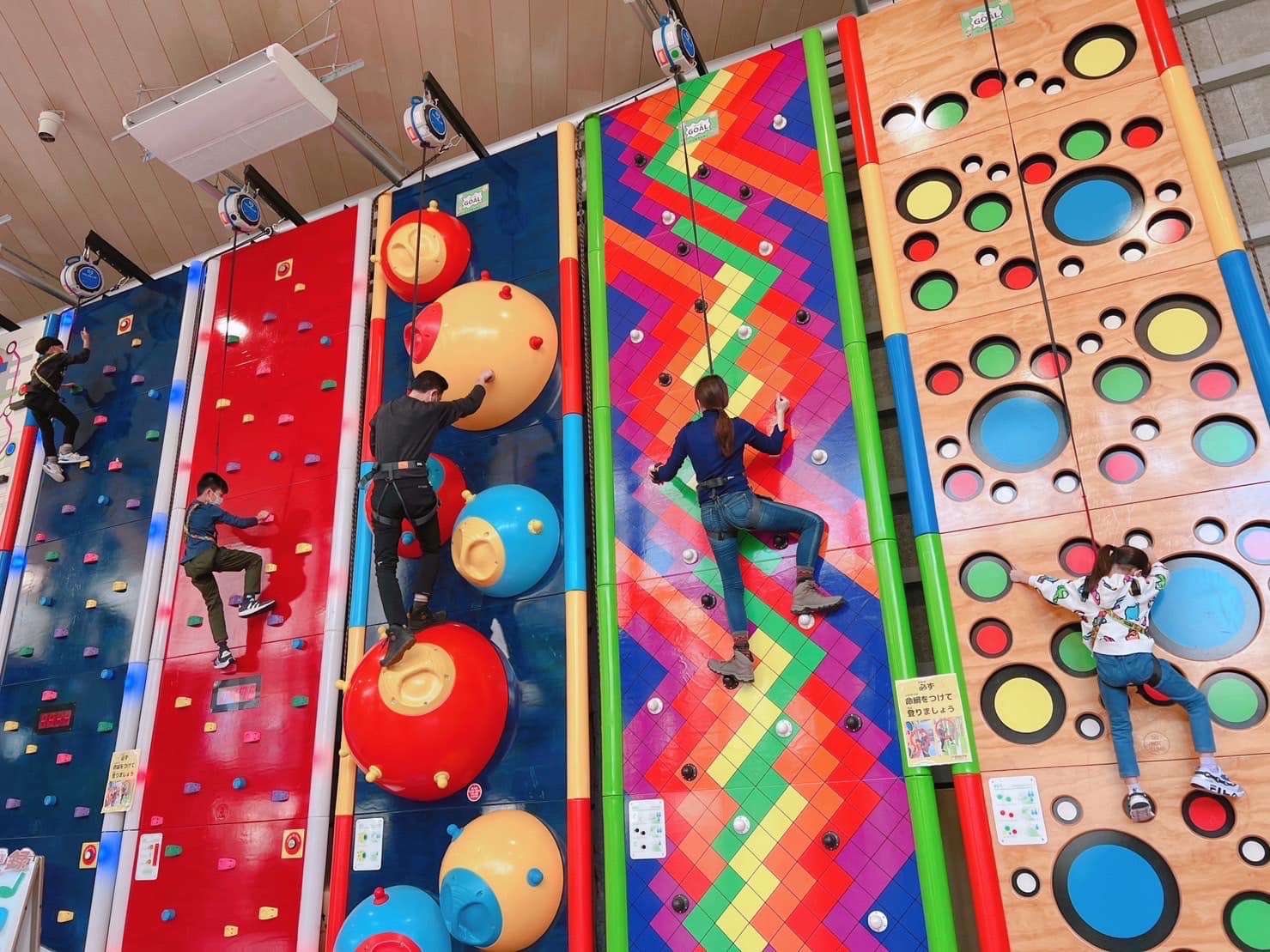 林智堅今(4)日凌晨在臉書發文,貼出一張全家五人在攀岩場攀岩的照片,祝大家兒童節快樂。 圖:翻攝自林智堅臉書