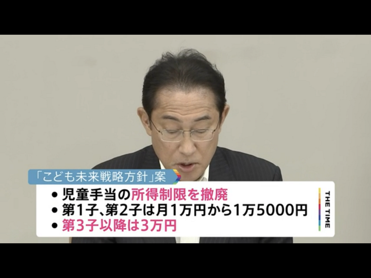 岸田緊急宣布撒錢數字內容，想遮掩在首相官邸惡搞醜聞及選舉買票等，當然日本少子化問題的確嚴重不堪。 圖：攝自TBS電視