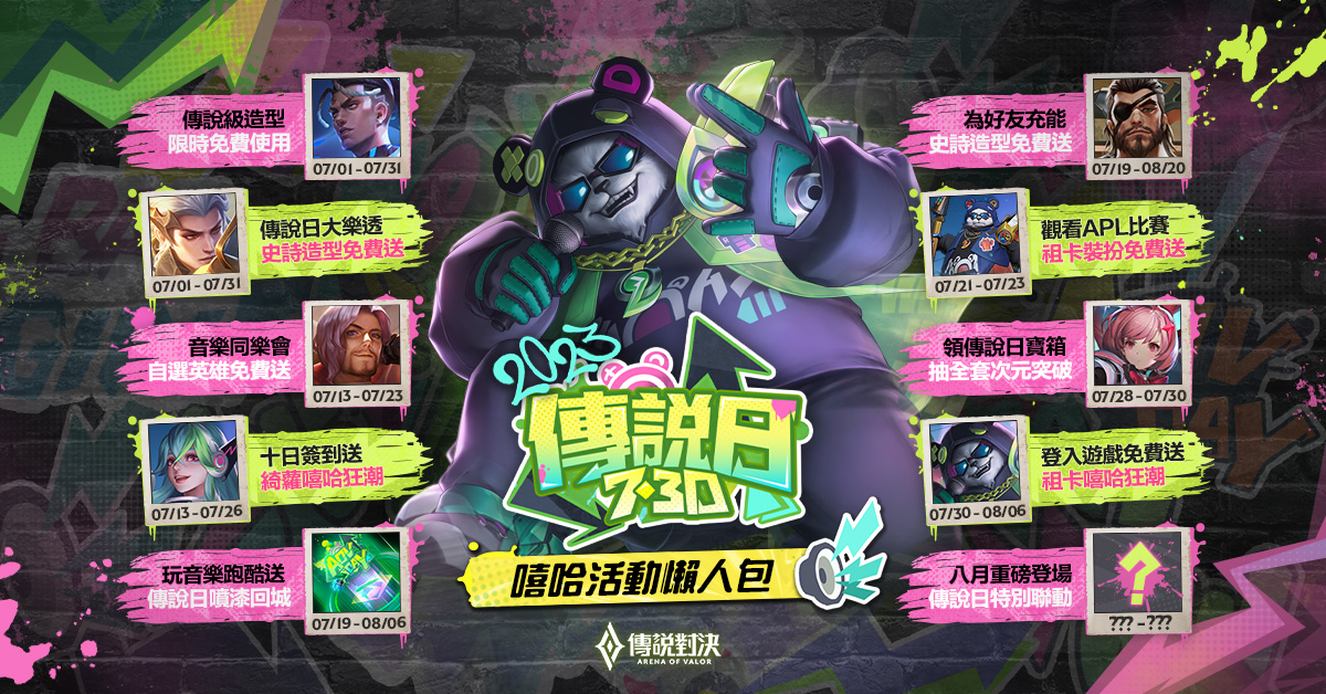 大嘻哈傳說日降臨，福利狂送邀玩家在傳說戰場歡慶傳說日！ 圖：Garena/提供
