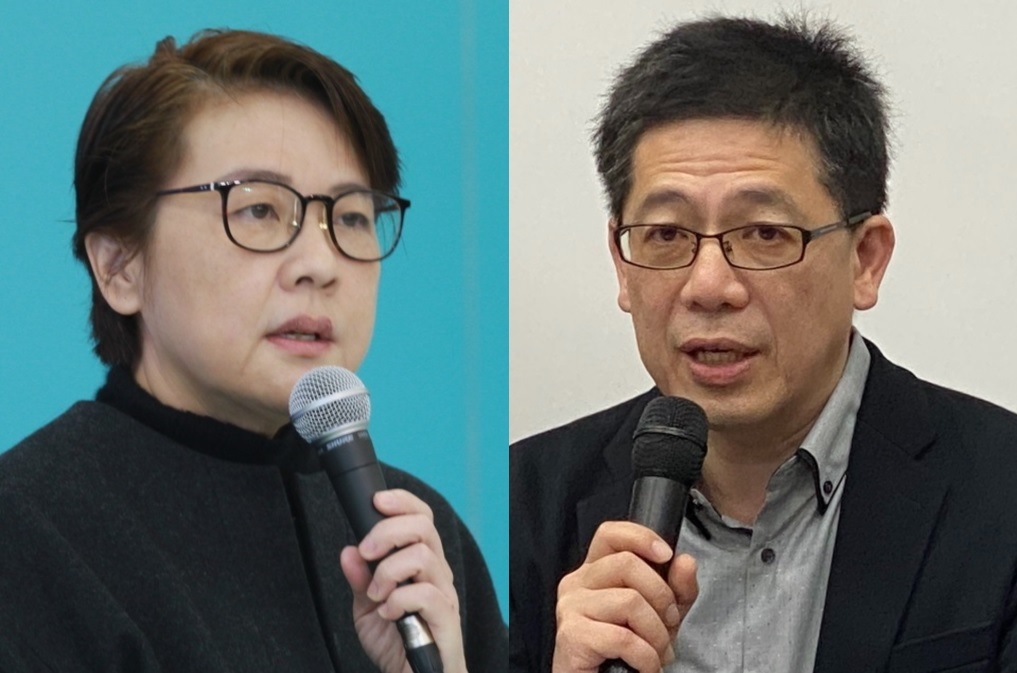  民眾黨前秘書長謝立功（右）不斷要求檢討民眾黨立委黃珊珊（左）對於總統敗選責任。 圖：周煊惠 / 攝（資料照） 