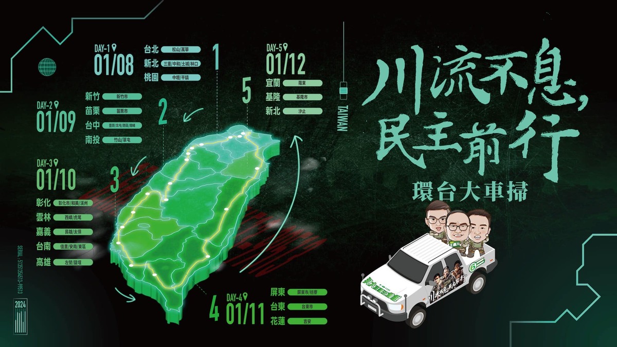  「川流不息環台大車掃」8日開始，從台北市逆時針環島一圈，回到新北市。 圖：王義川團隊提供 